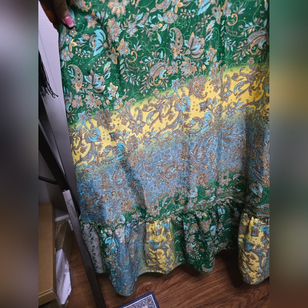 Bohemian Green Floral Maxi Dress with Lace Trim - Picture 9 of 11